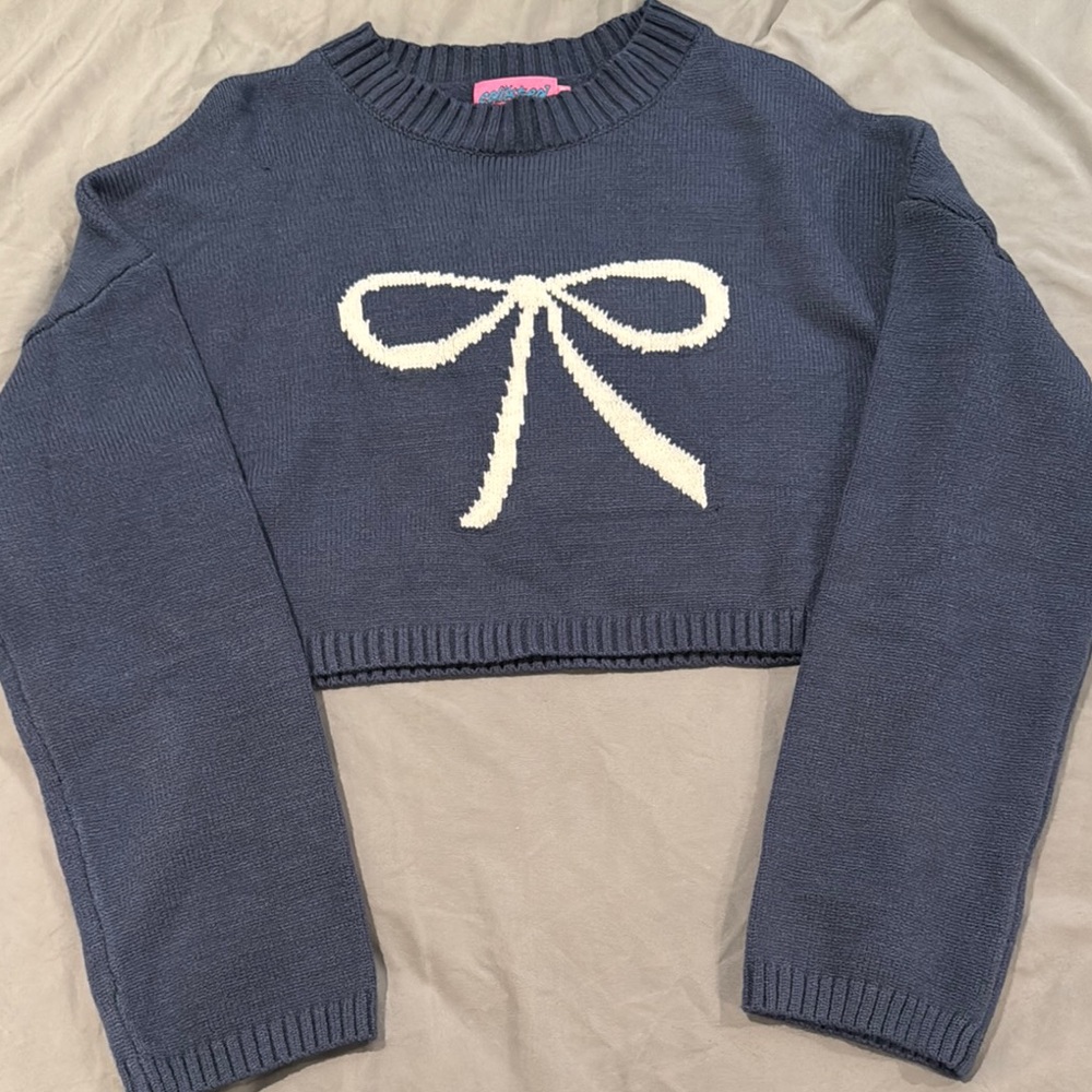 Navy Blue Sweater with Bow Design